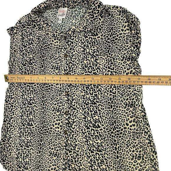 Belle du Jour Leopard Print Button Front Blouse Top Size M Black Cream Rayon - Picture 9 of 9